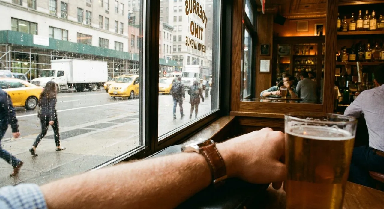Bar seating at Peter's Since 1969 where the cash register still prints carbon receipts