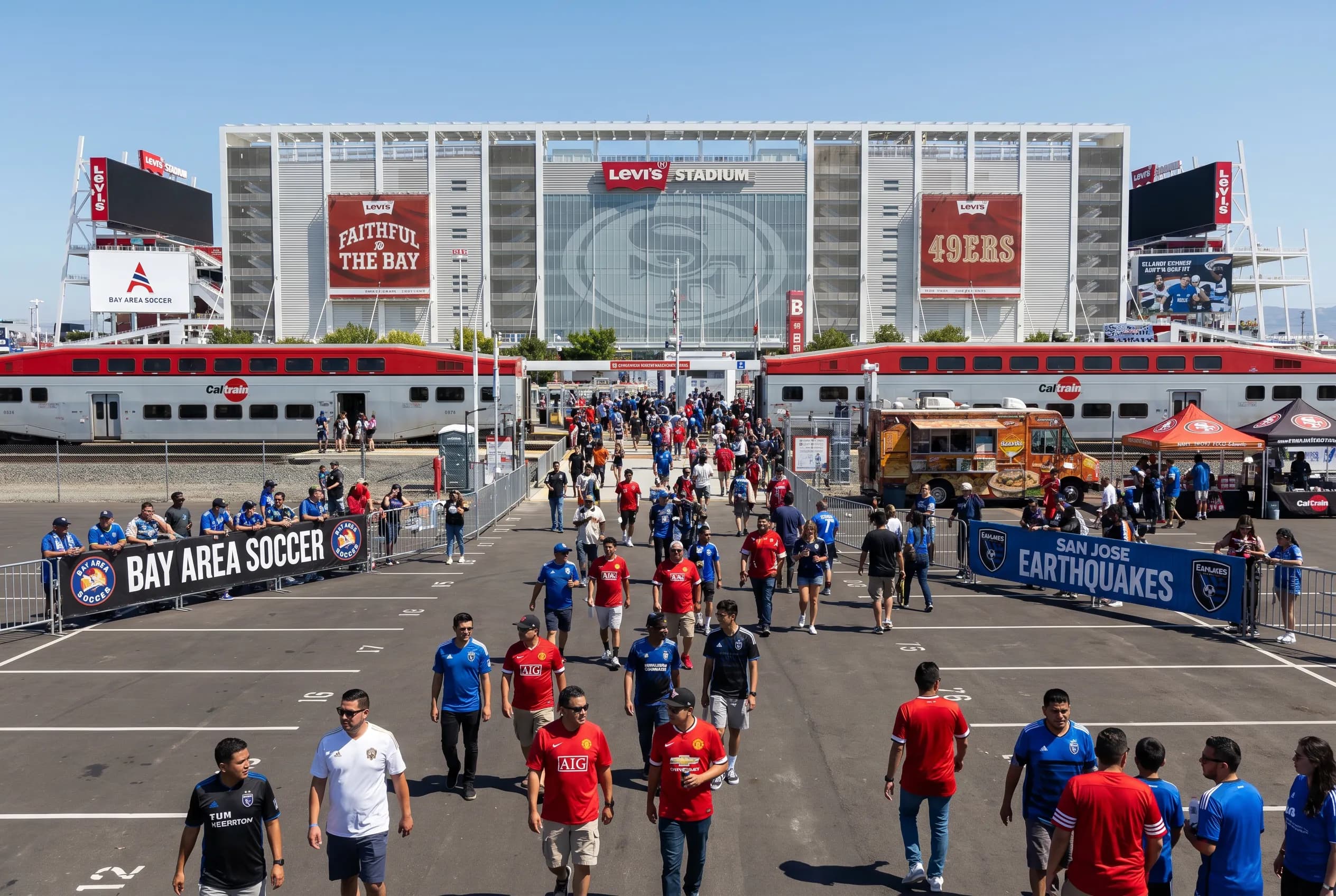 Bright World Cup match-day scene in San Francisco Bay Area.
