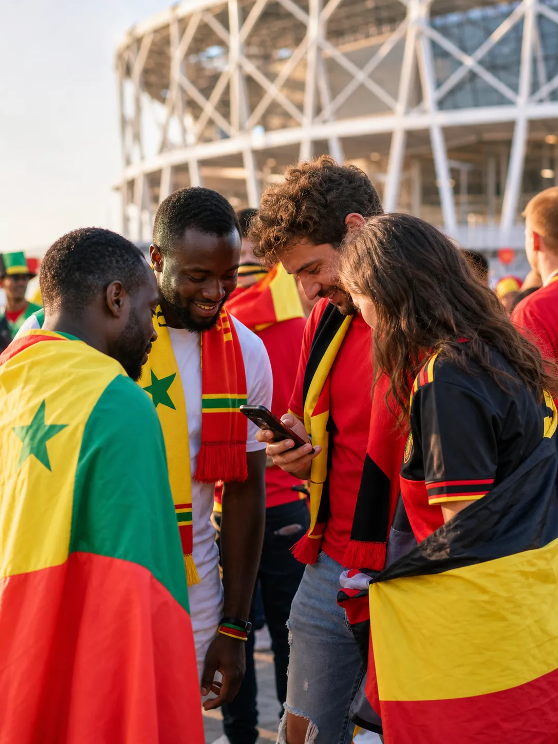 Bright realistic Belgium Senegal fan scene
