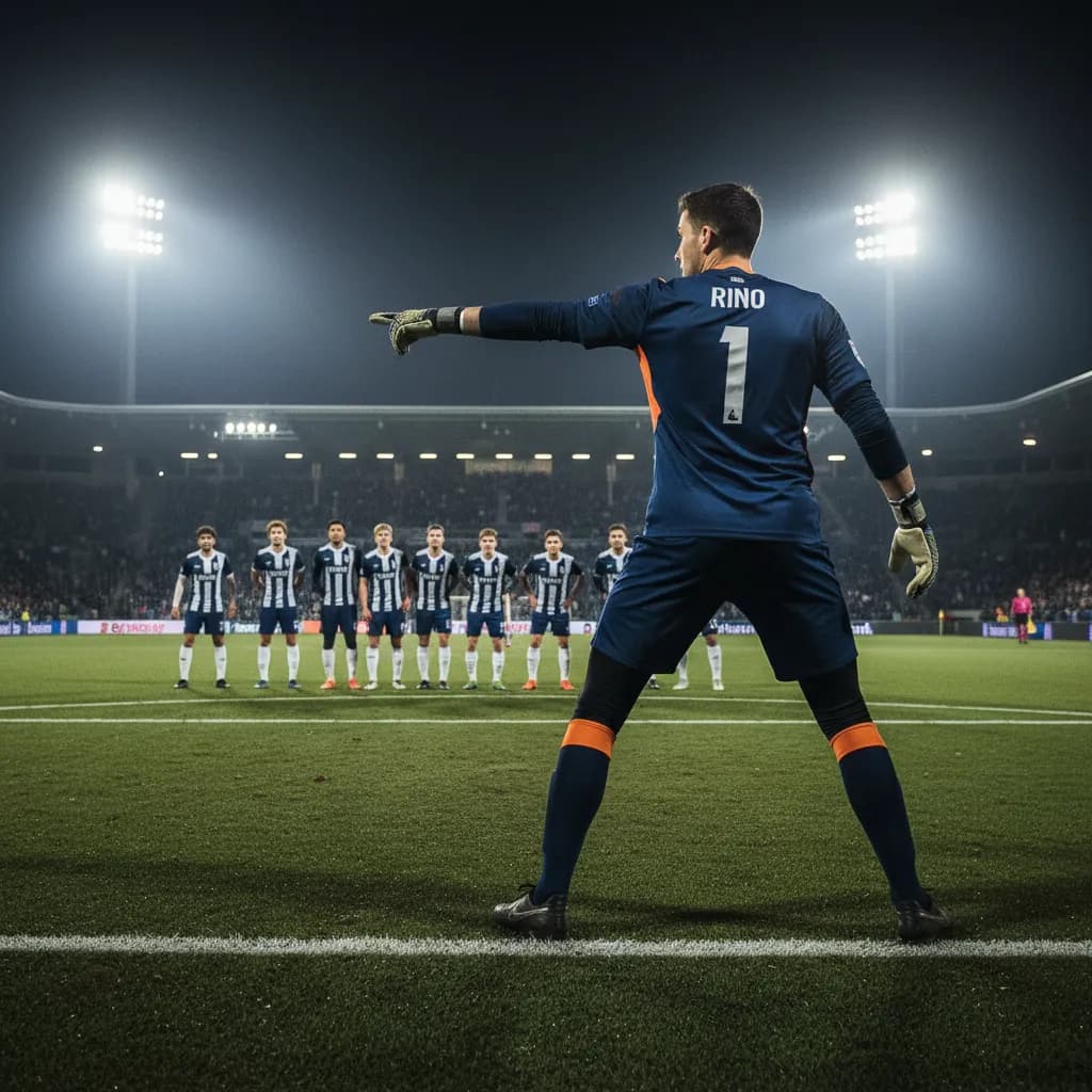 A goalkeeper commands his defense during a World Cup quarterfinal free kick