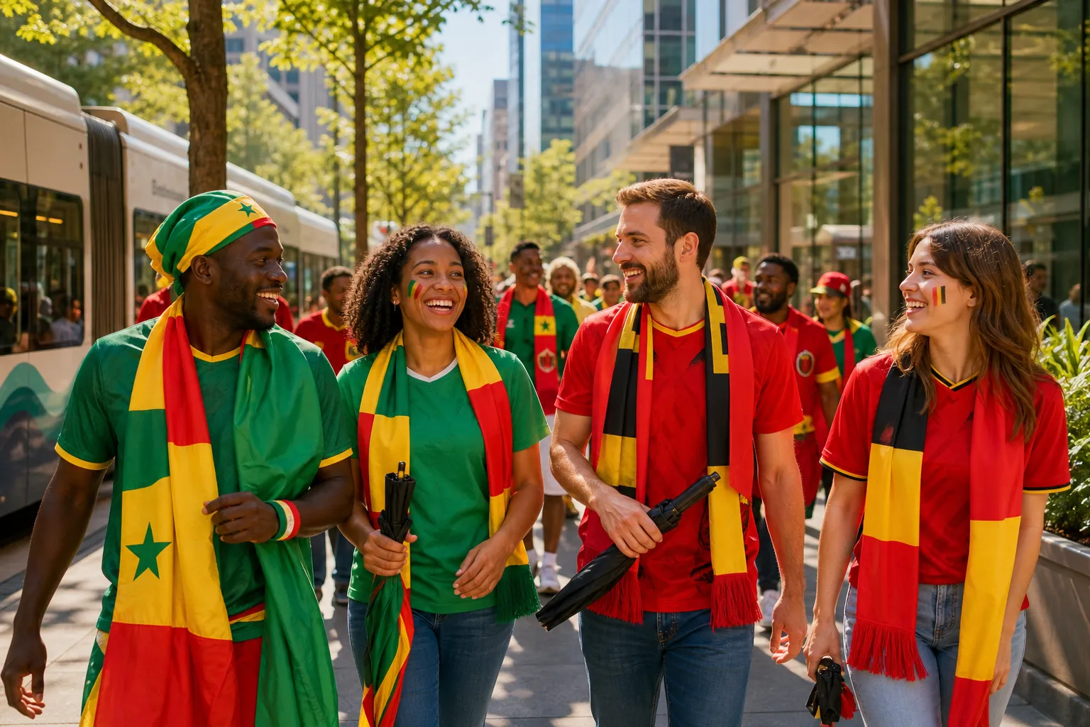 Seattle fans watching Belgium vs Senegal inside a bright public soccer venue