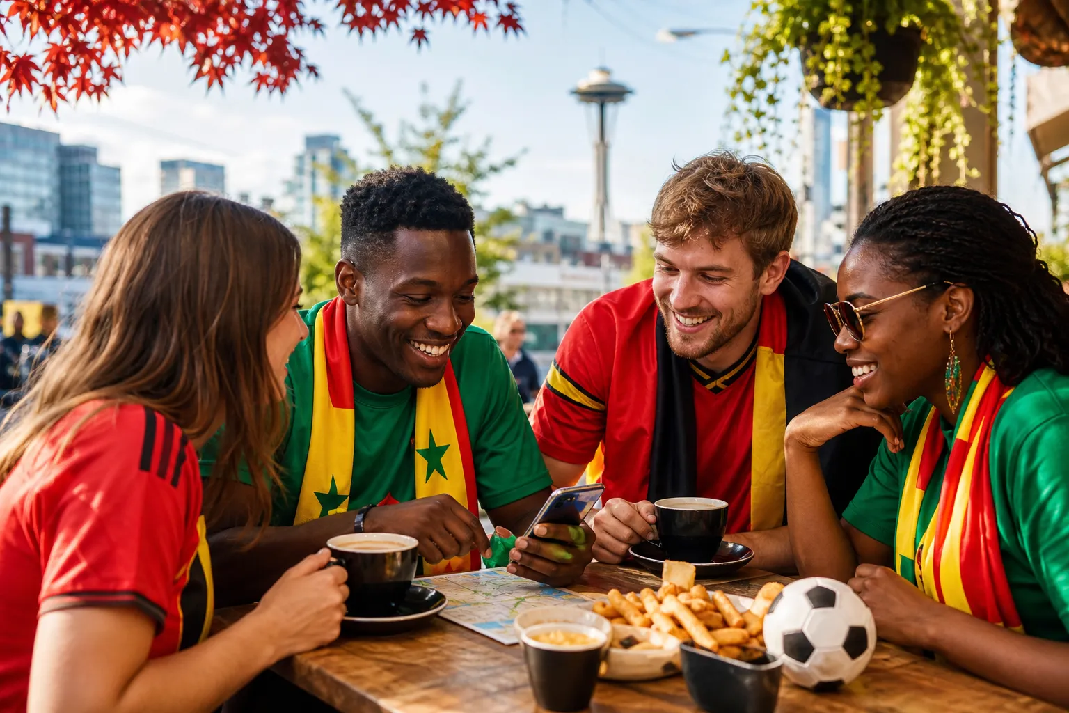 Seattle fans leaving a World Cup watch party with a rain-ready route