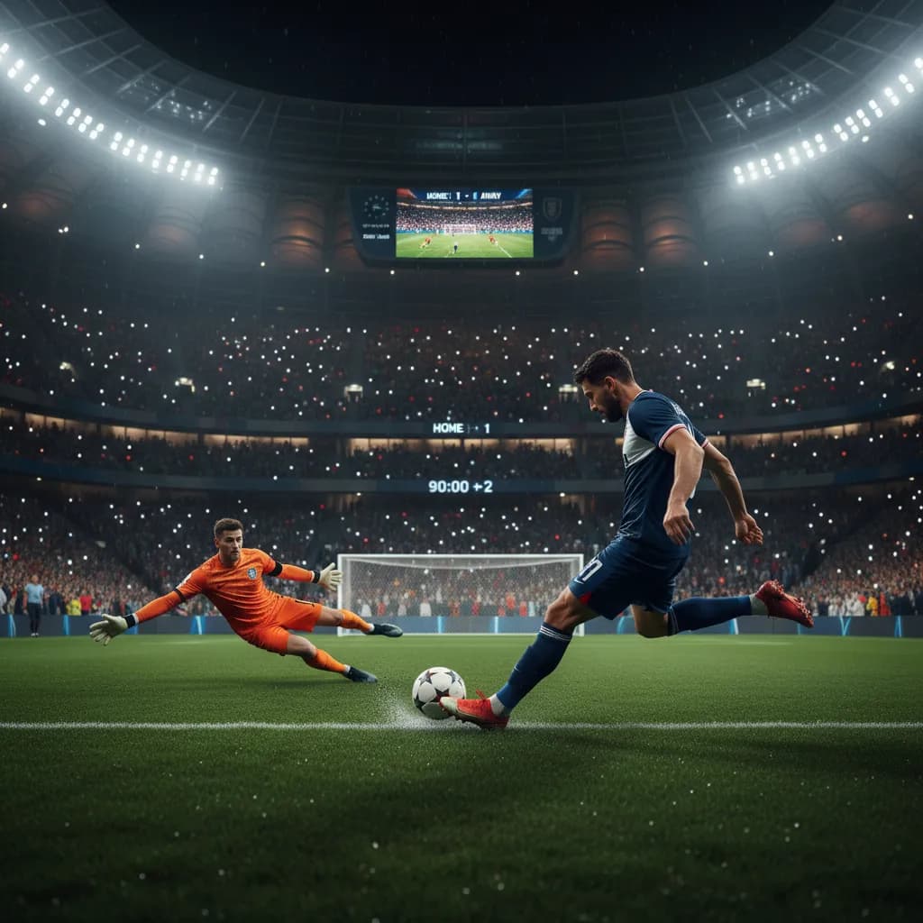 A referee holds a red card high during a dramatic World Cup match