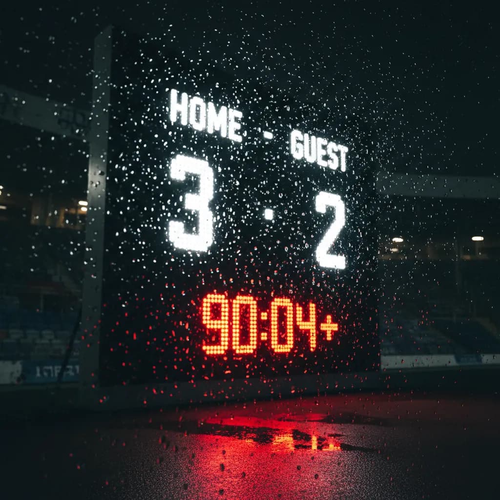 A penalty kick is taken under the lights of a packed World Cup stadium