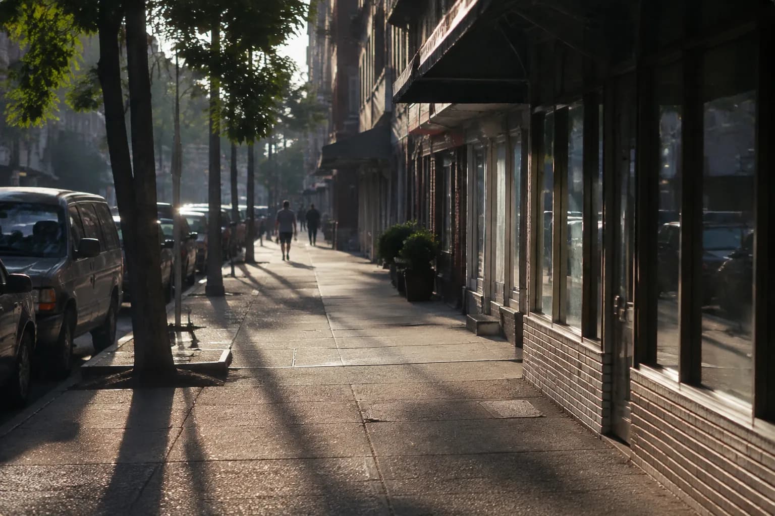 Smith Street in Carroll Gardens Brooklyn on a quiet summer morning with storefronts and awnings