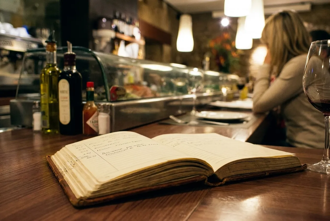 Restaurant reservation book on table in ambient lighting