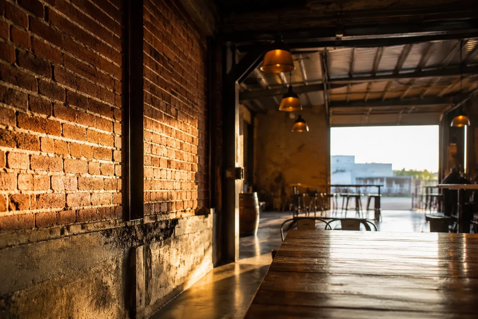 Exposed brick and industrial details inside a Dogpatch wine tasting room
