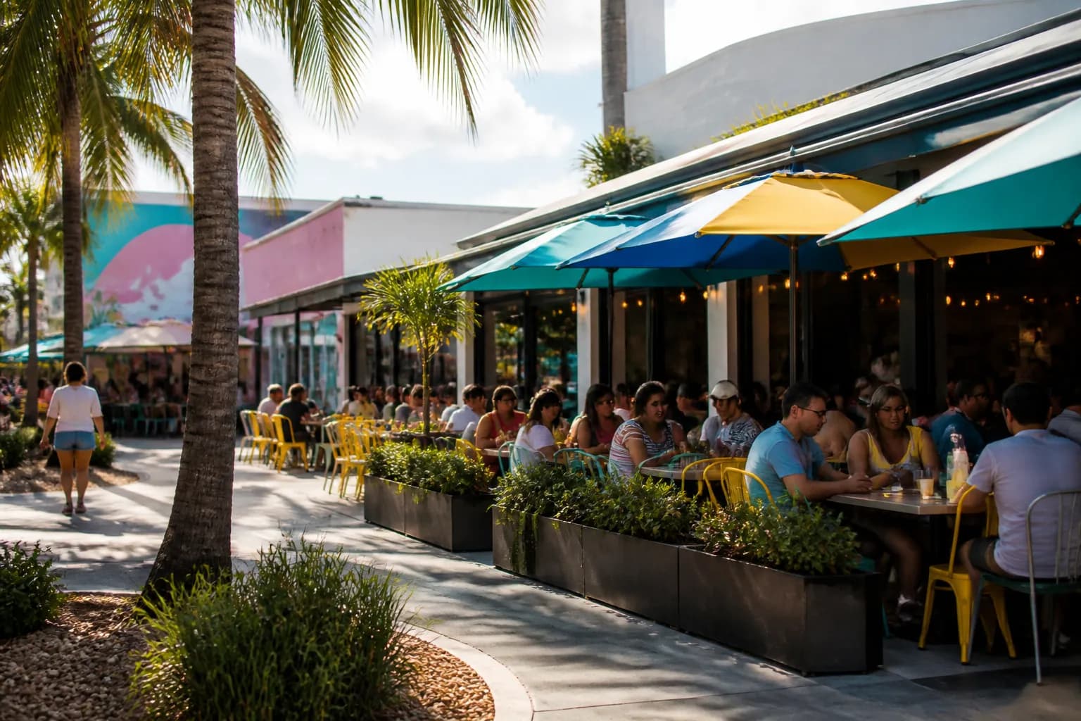 Realistic Miami food and neighborhood scene