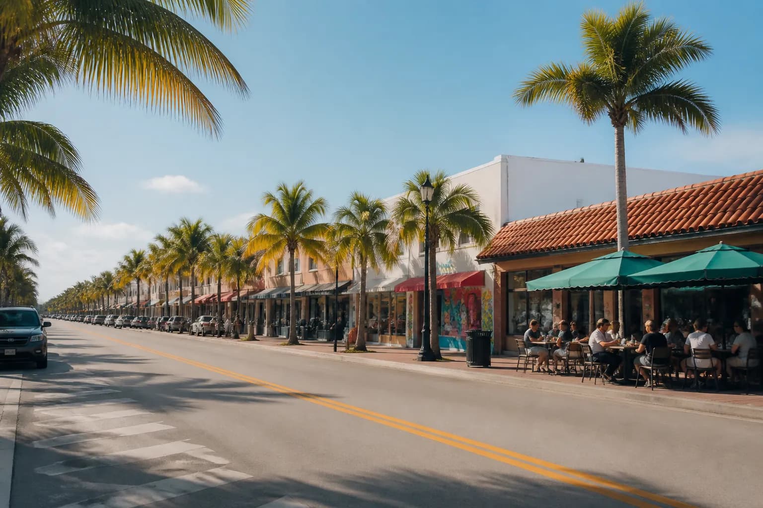 Realistic Miami food and neighborhood scene