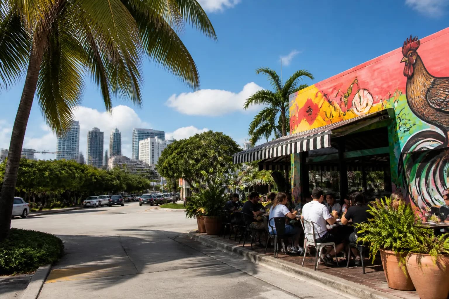 Realistic Miami food and neighborhood scene