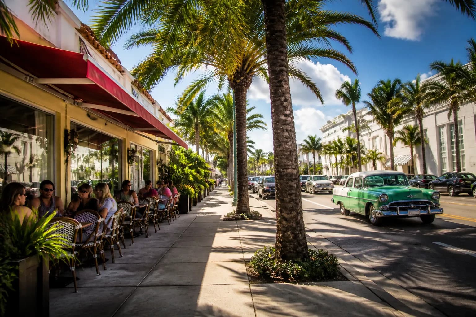 Realistic Miami food and neighborhood scene