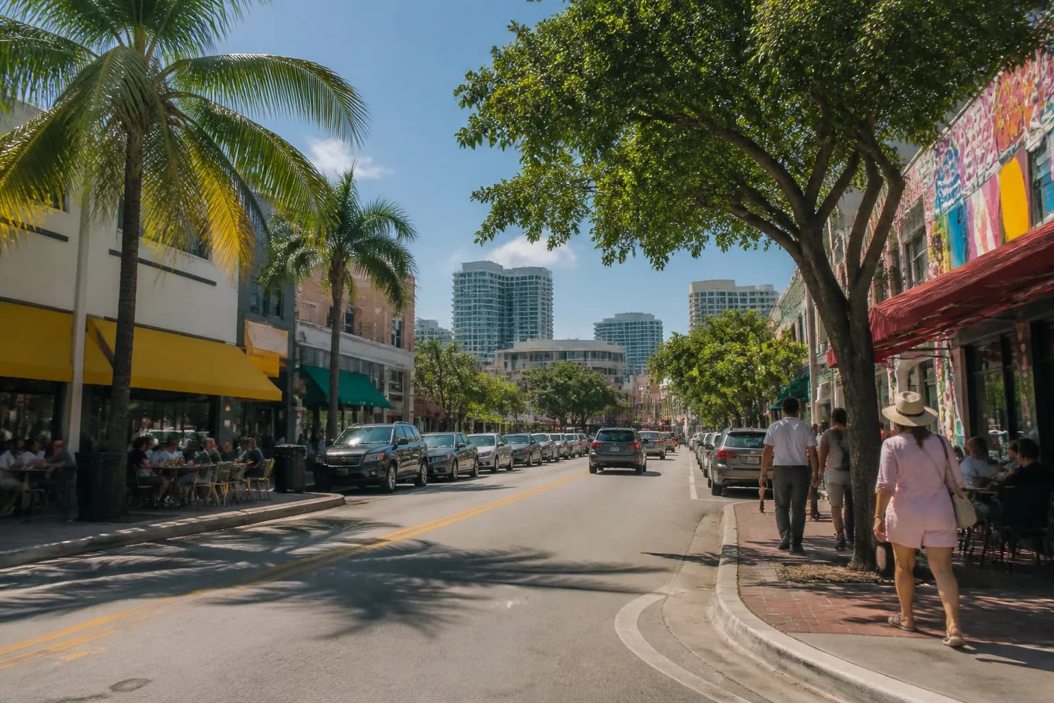 Realistic Miami food and neighborhood scene
