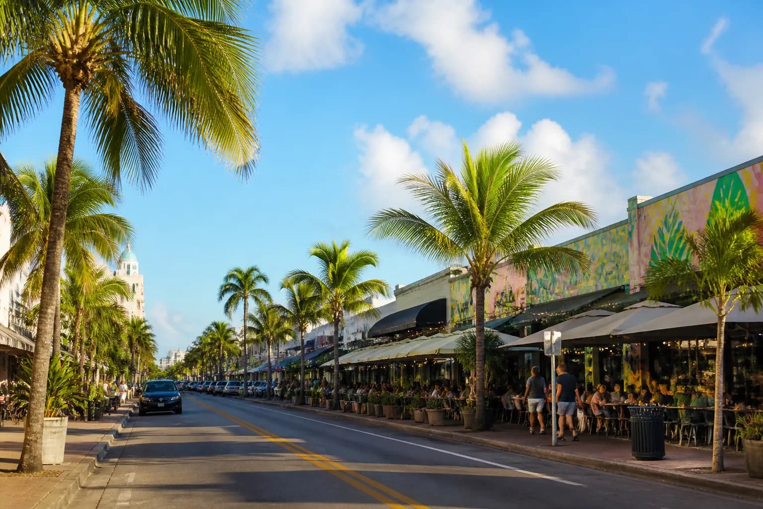Realistic Miami food and neighborhood scene