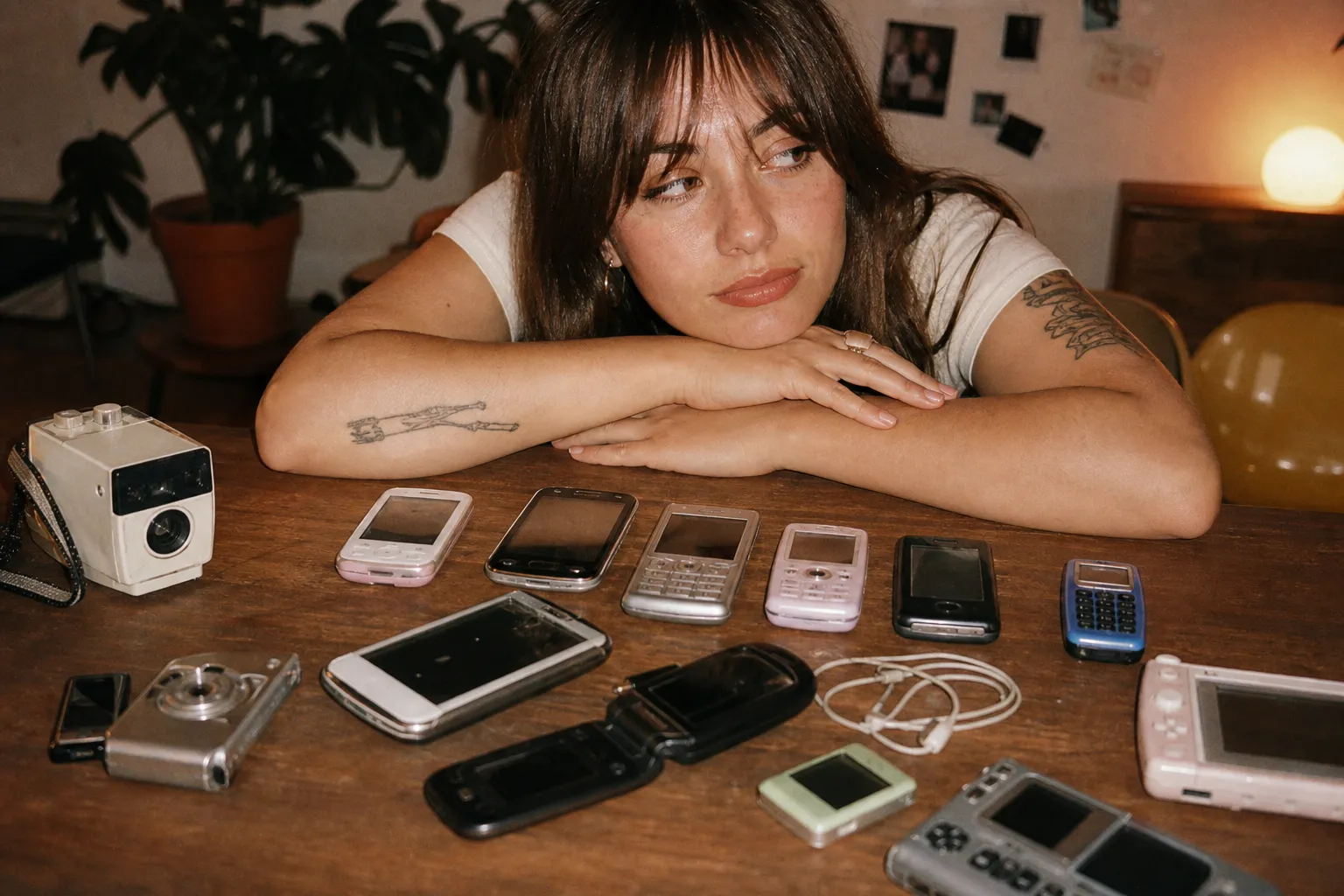 Old phones and small gadgets laid out on a table ready for trade-in