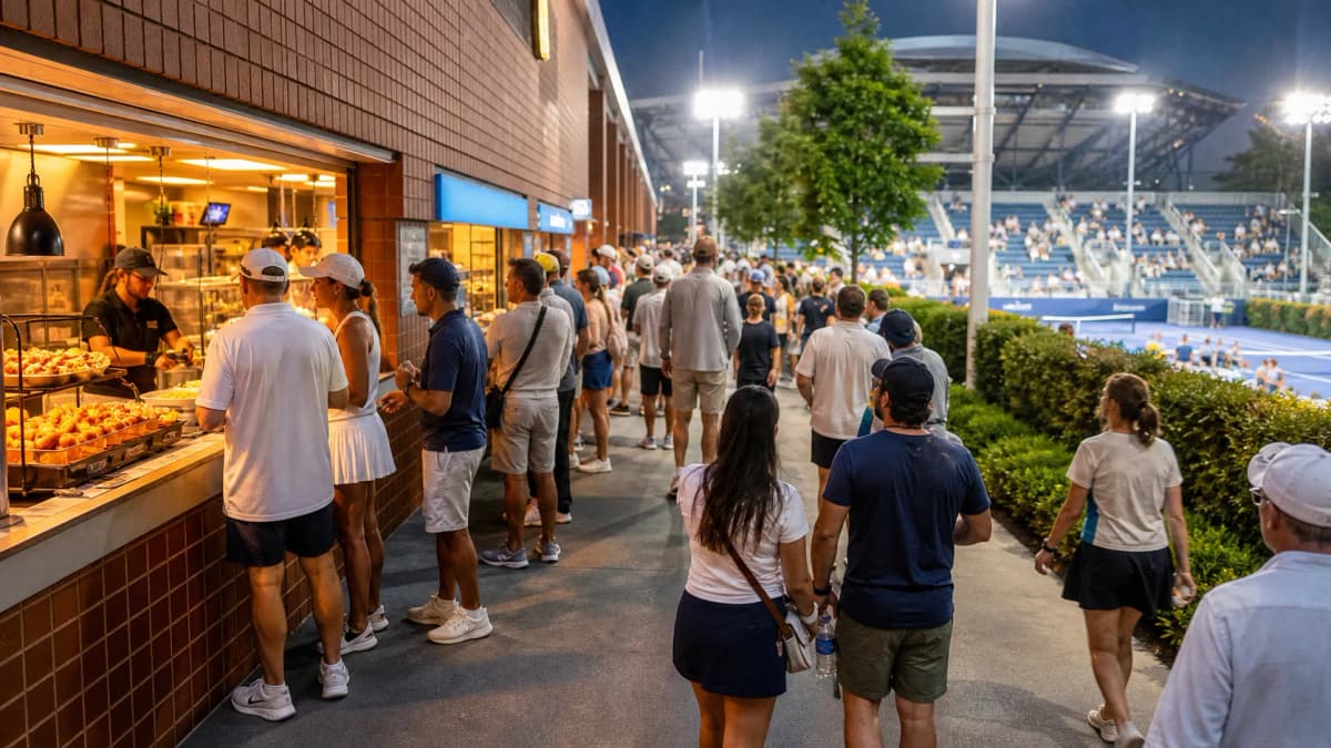 Bright US Open tennis atmosphere illustrating Best Food at the US Open Beyond Stadium Classics.
