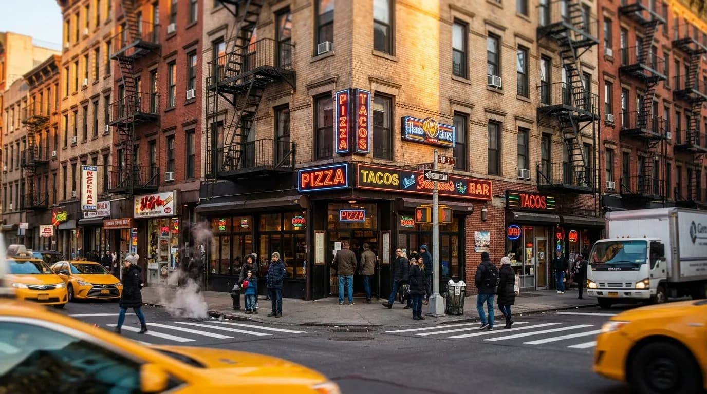 East Village street with restaurant facades