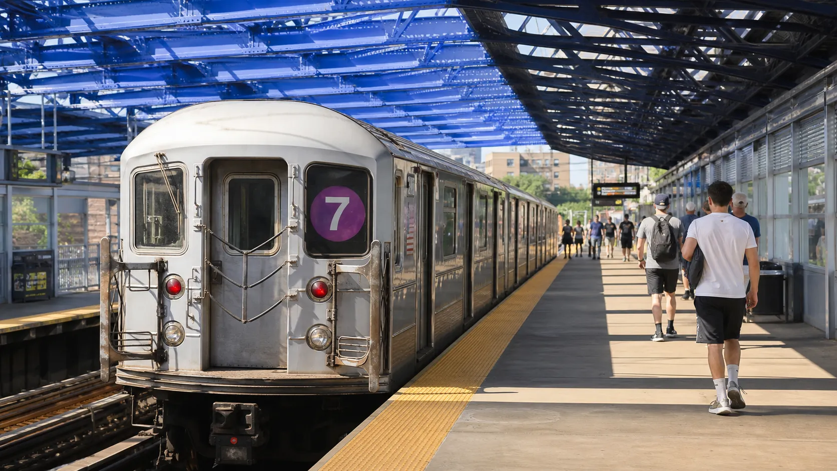 Photorealistic tennis scene illustrating Best Hotels Near the US Open for Easy Subway Access.