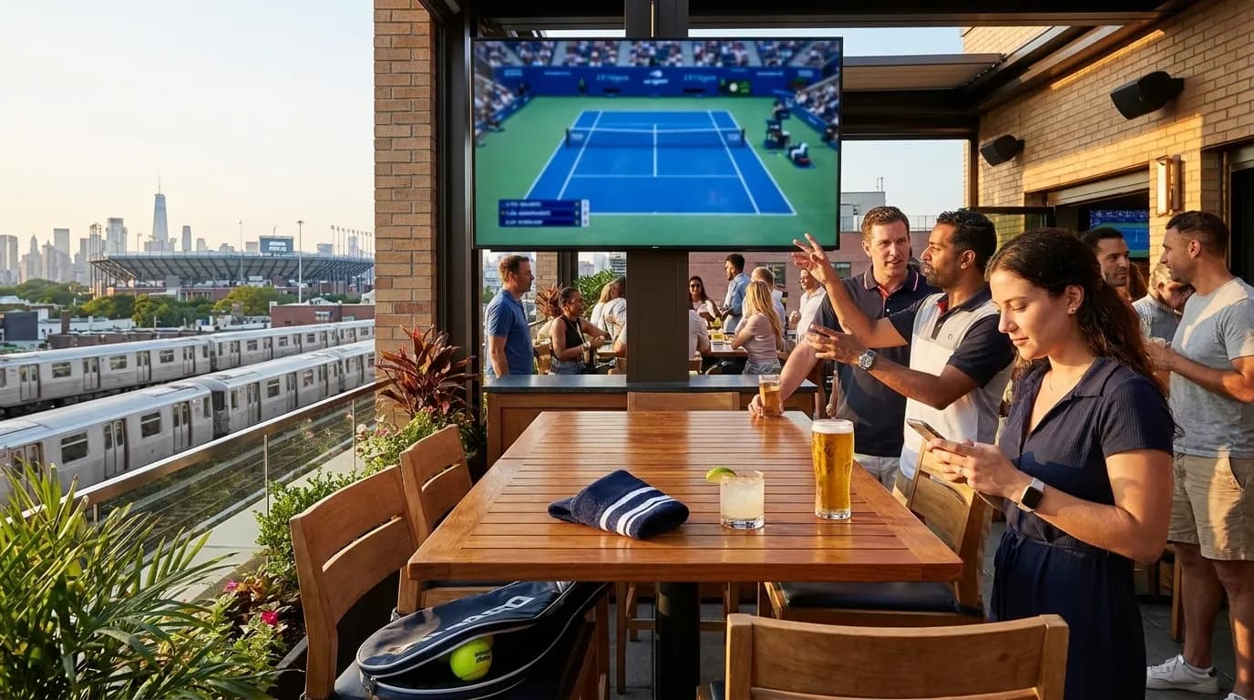 Bright editorial scene supporting Best Rooftop Bars for Watching US Open Highlights Nearby.