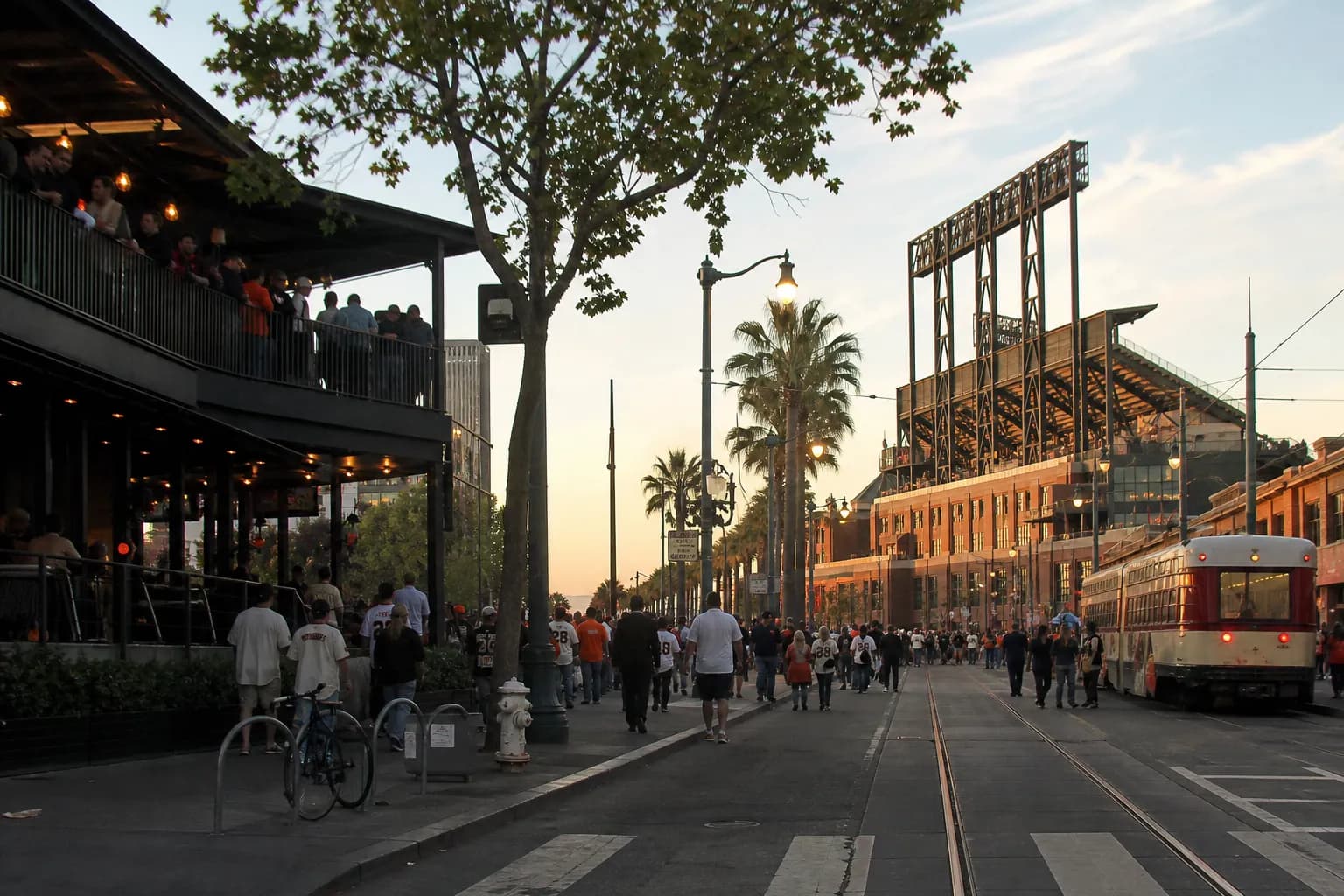 Oracle Park and nearby streets in South Beach before a baseball game