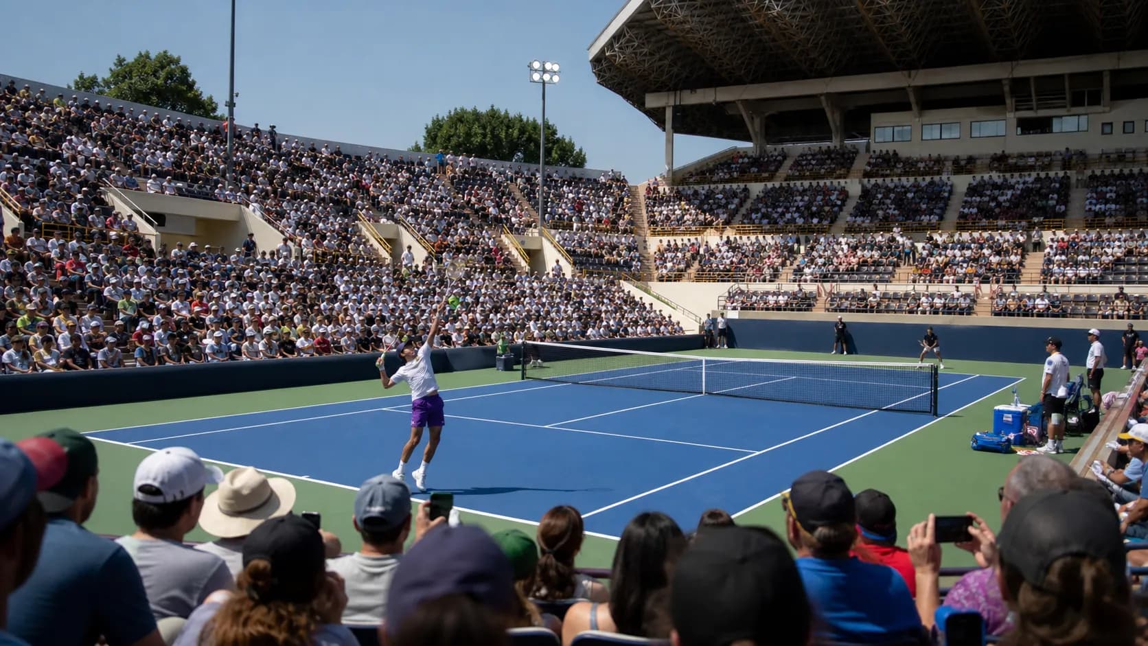 Photorealistic US Open tennis scene for Best US Open Practice Courts for Seeing Top Players.