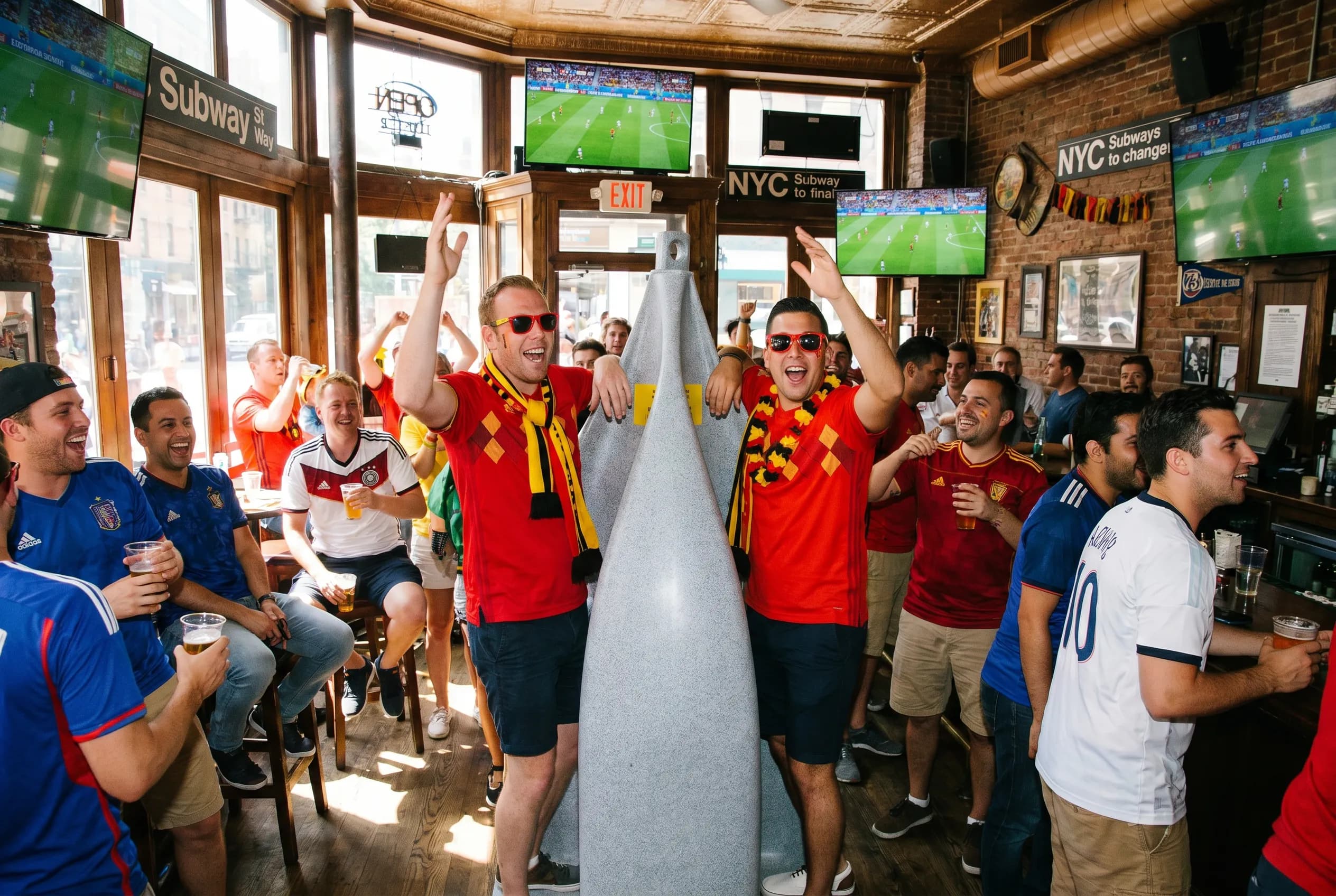 Bright World Cup match-day scene in New York City.