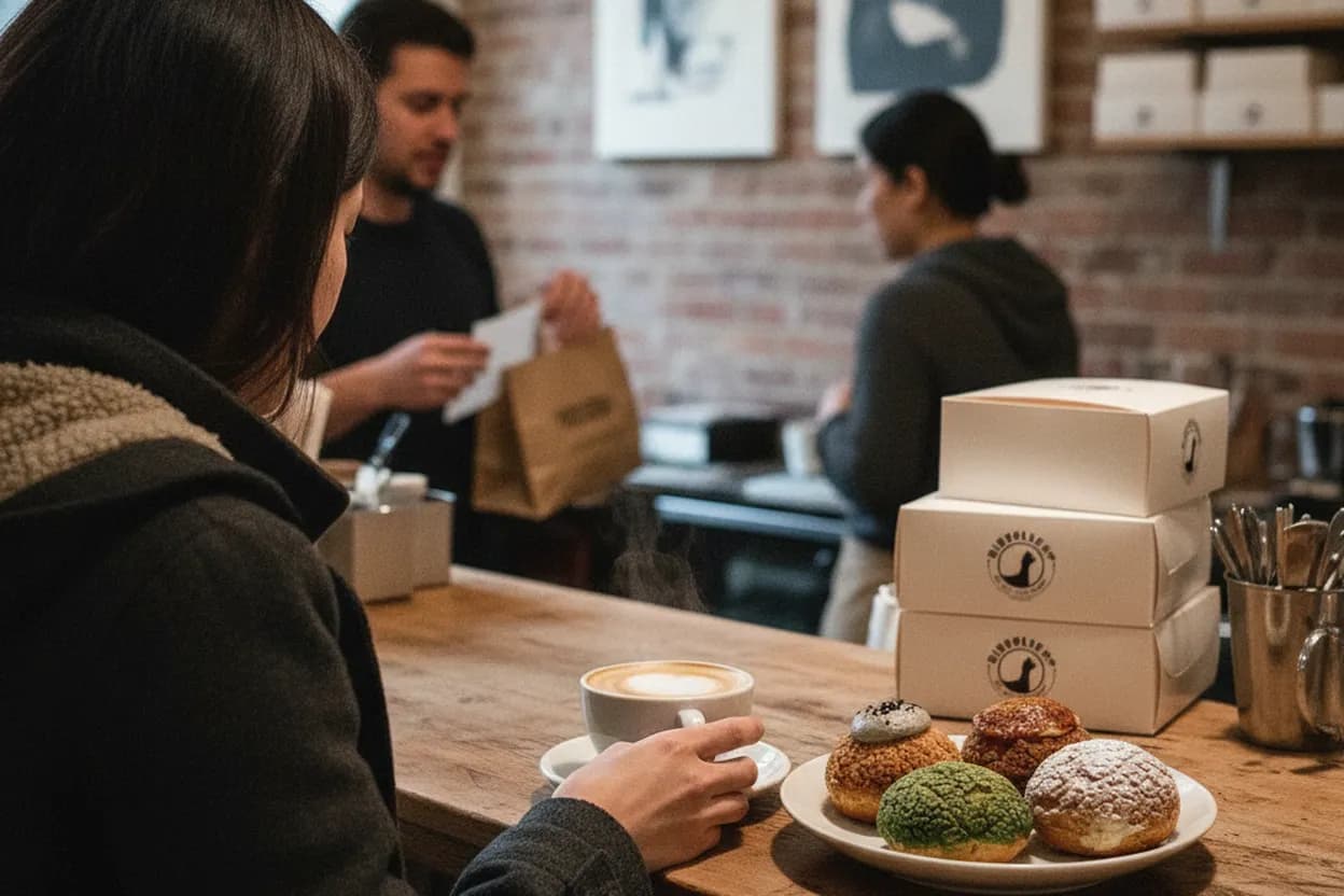 NYC experience scene for Bibble & Sip in Midtown: Cream Puffs Before a Theater Matinee Crowd