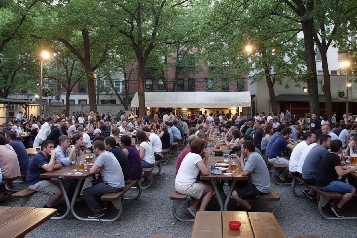 Cover scene for Bohemian Hall Beer Garden for a Queens Match When the Group Wants Air