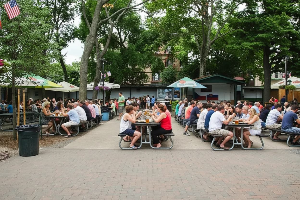 NYC experience scene for Bohemian Hall Beer Garden for a Queens Match When the Group Wants Air