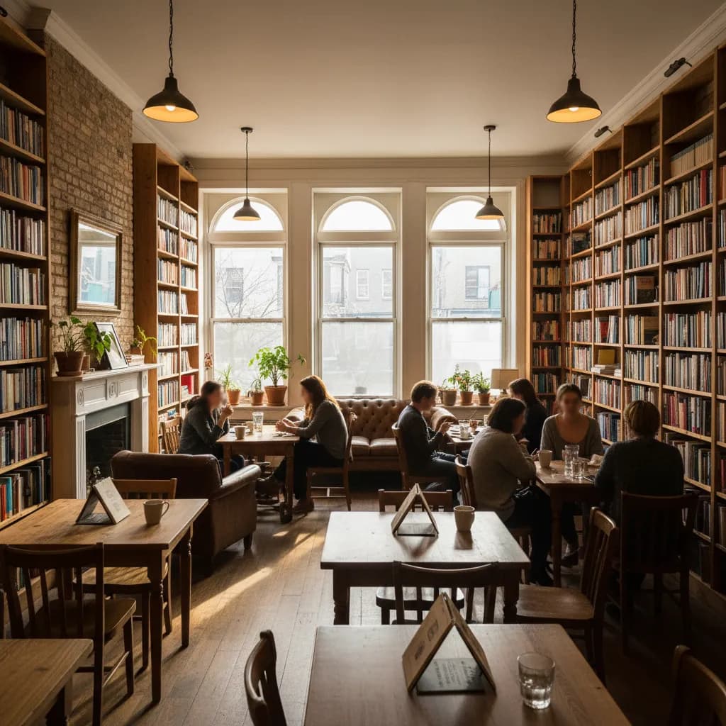 Editorial-style realistic scene inspired by Book Club Bar in New York.