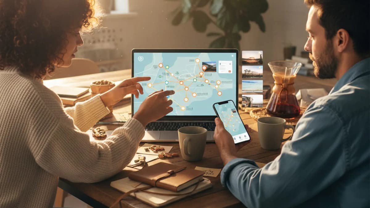 Real-world editorial scene showing Karpo's proactive local planning compared with Booking.com