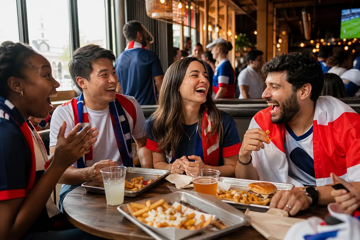 Boston / Foxborough fans using a post-match wait or food stop as part of the route