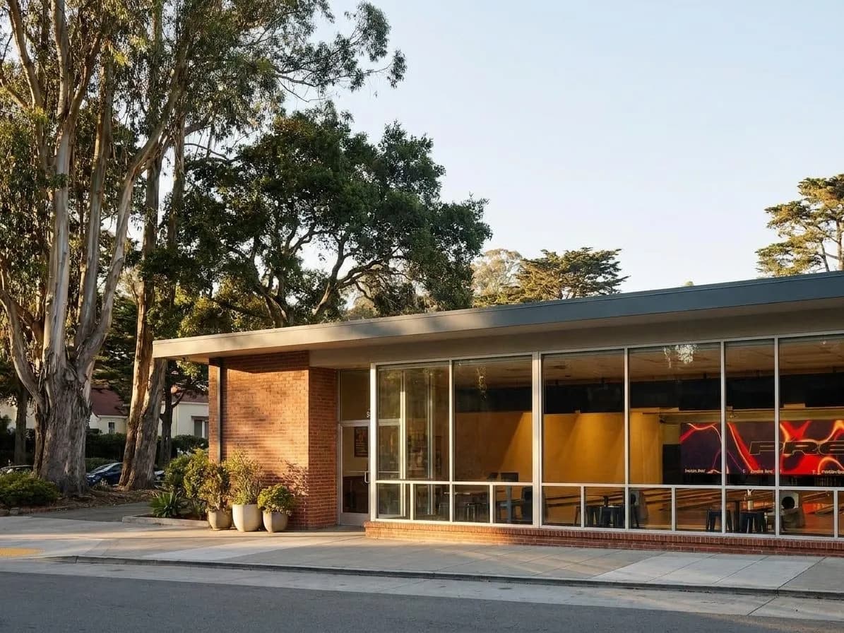Street-level exterior view of a classic neighborhood bowling alley in San Francisco