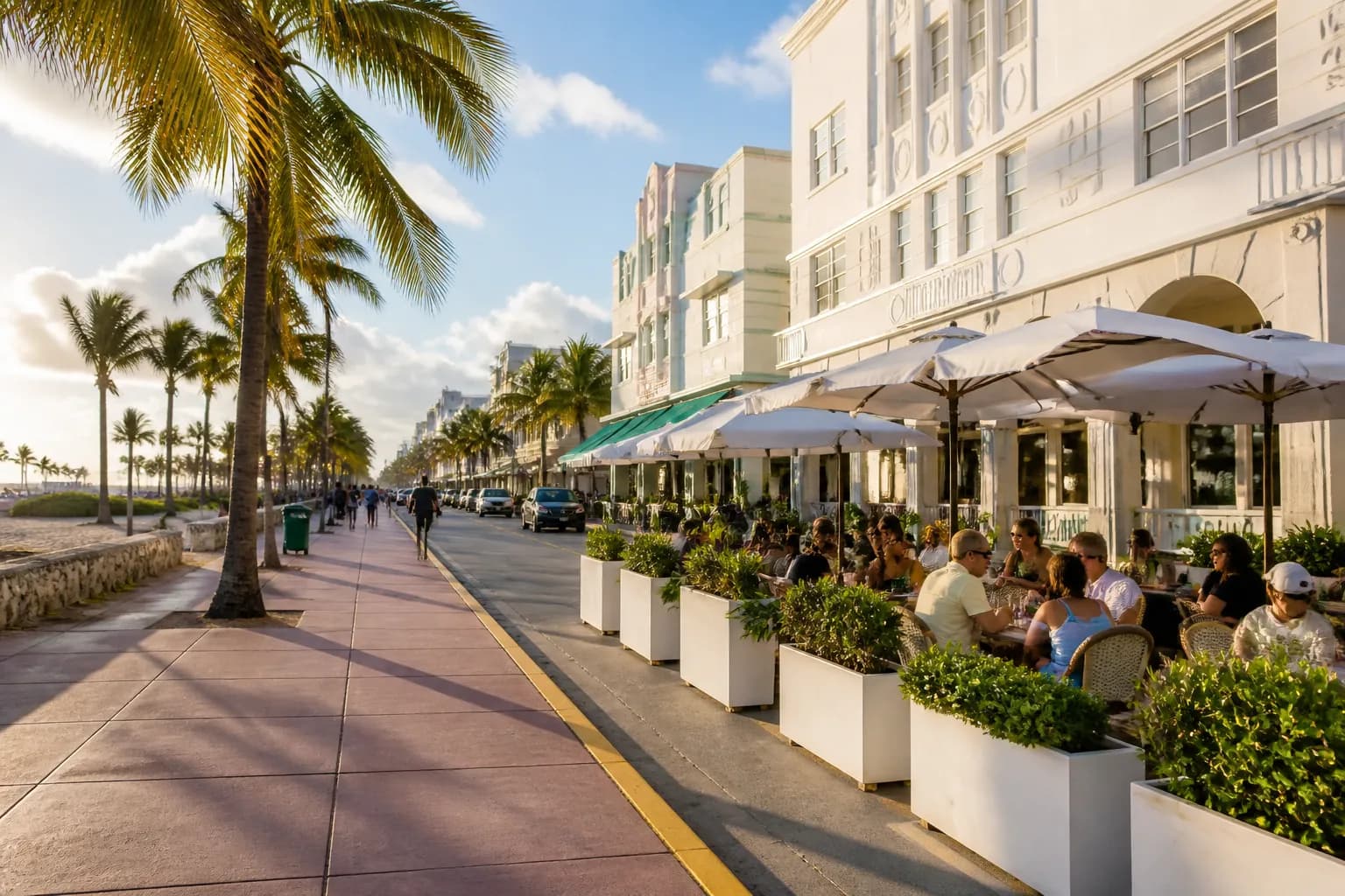 Realistic Miami food and neighborhood scene