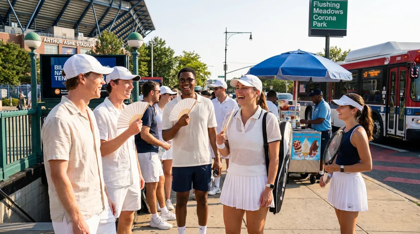 Bright US Open tennis atmosphere illustrating Breathable Tennis Style for Muggy Queens Match Days.