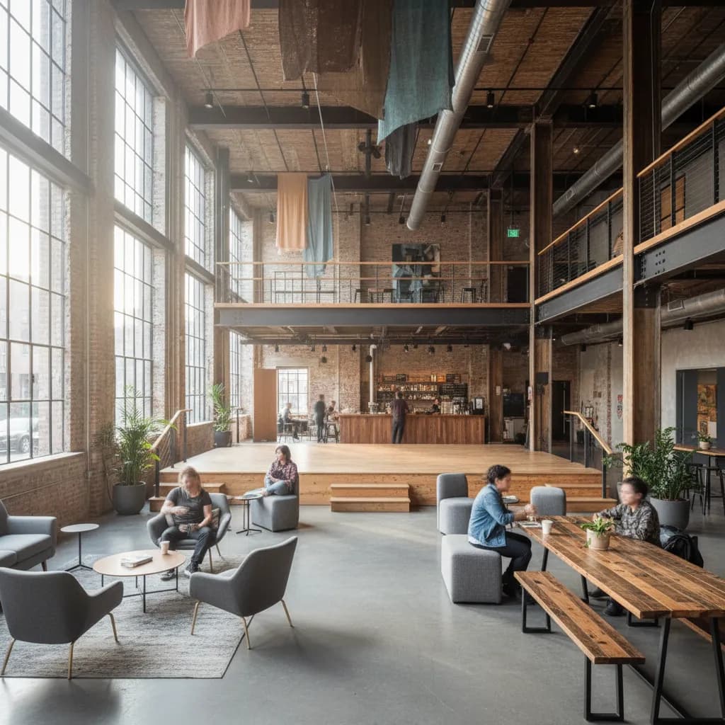Editorial-style realistic scene inspired by BRIC House in New York.
