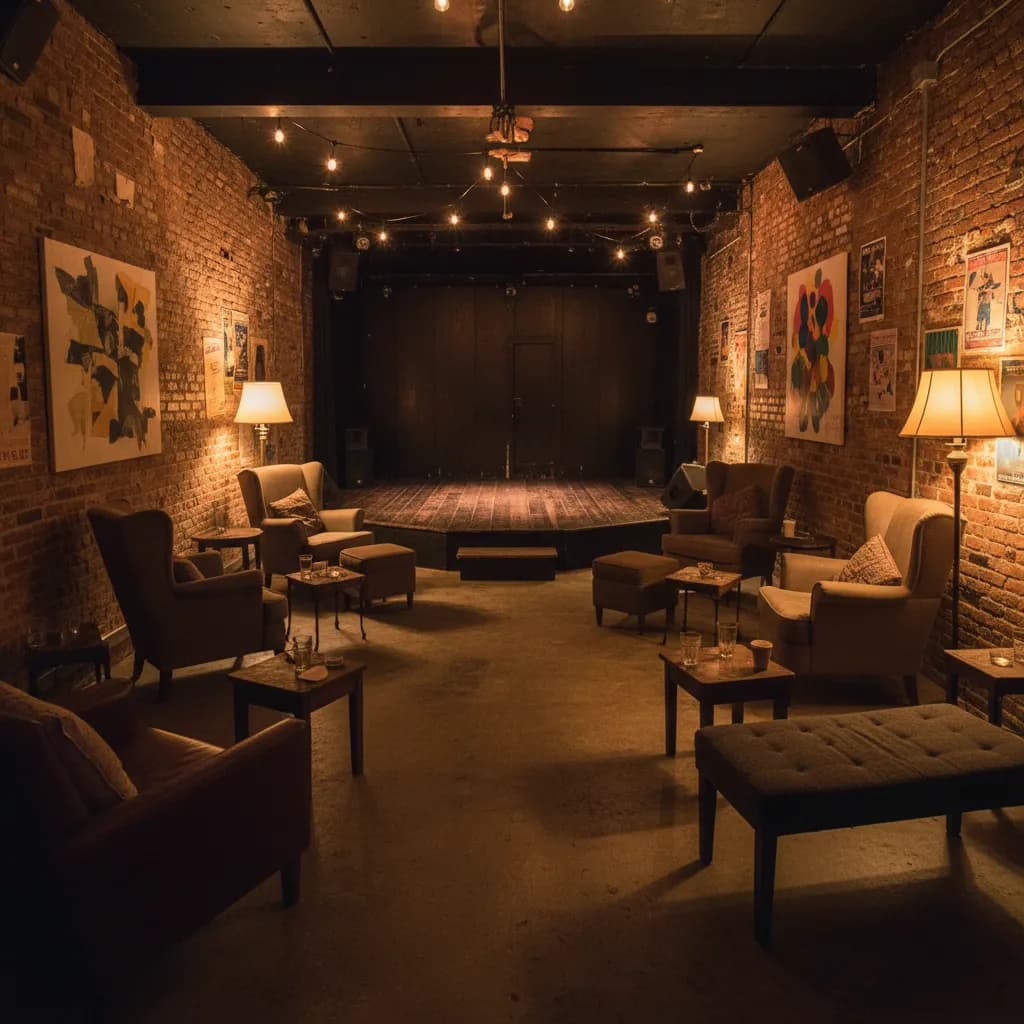 Editorial-style detail scene for The Brick Theater in New York.