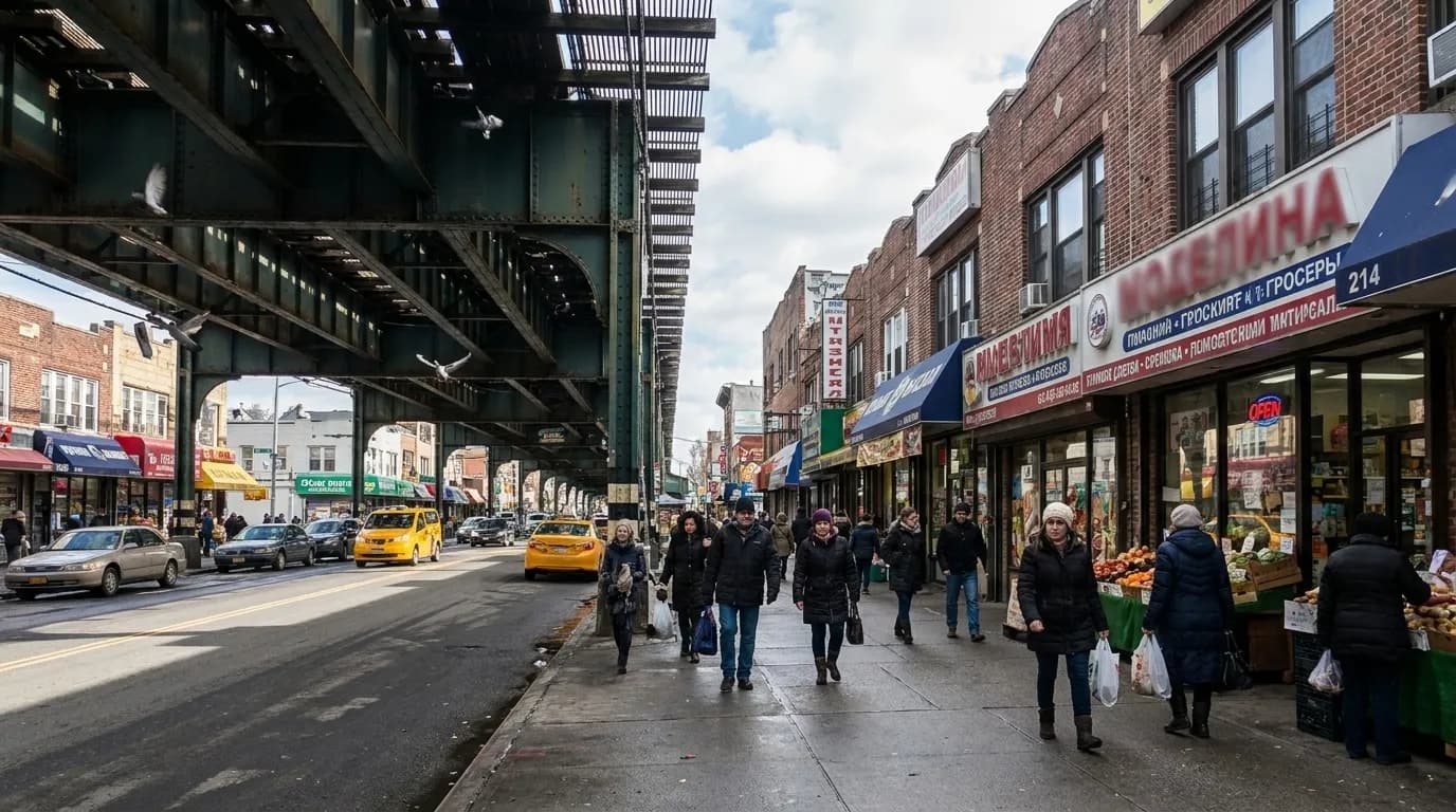 Brighton Beach Avenue with Cyrillic storefront signs