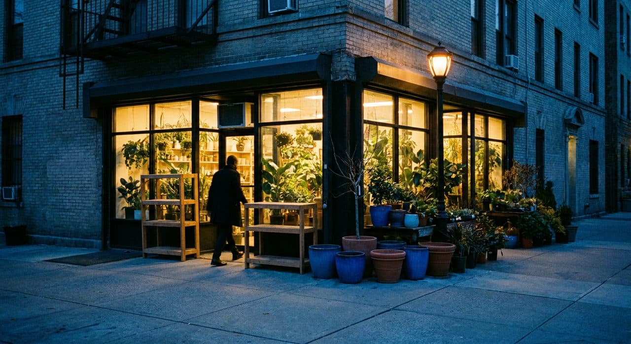 A Bronx Botanical Nursery on a Residential Block Where Plants Stack Outside Year-Round - scene