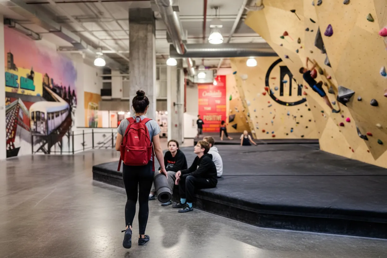 NYC experience scene for Brooklyn Boulders Queensbridge for a Rainy First Climb With Coworkers