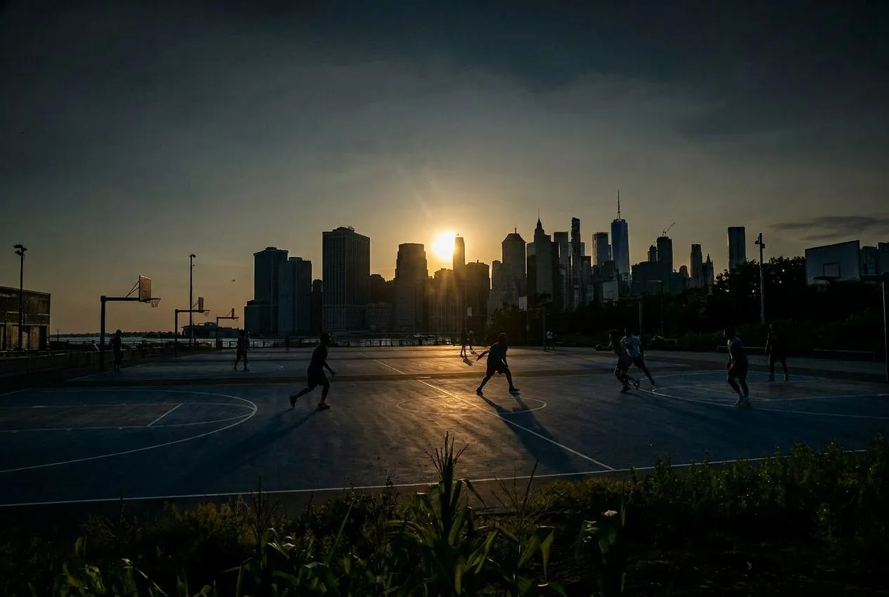 The Handball Courts at Brooklyn Bridge Park Where Regulars Play at Dusk