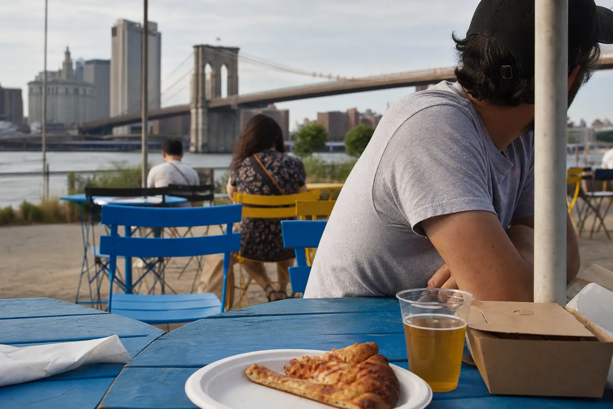 Editorial detail for Brooklyn Bridge Pop-Up Pool Wait: Free Shade and Pier Time Nearby