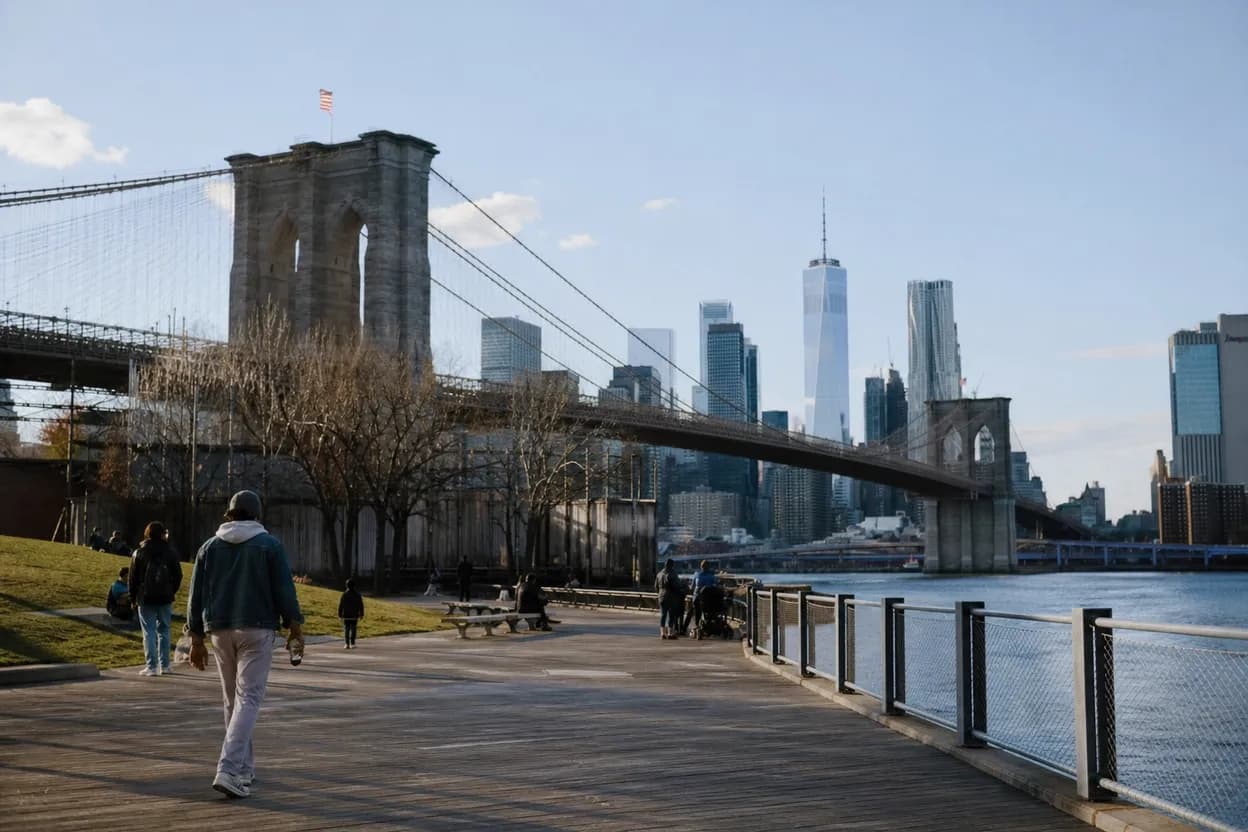 NYC experience scene for Brooklyn Bridge Pop-Up Pool Wait: Free Shade and Pier Time Nearby