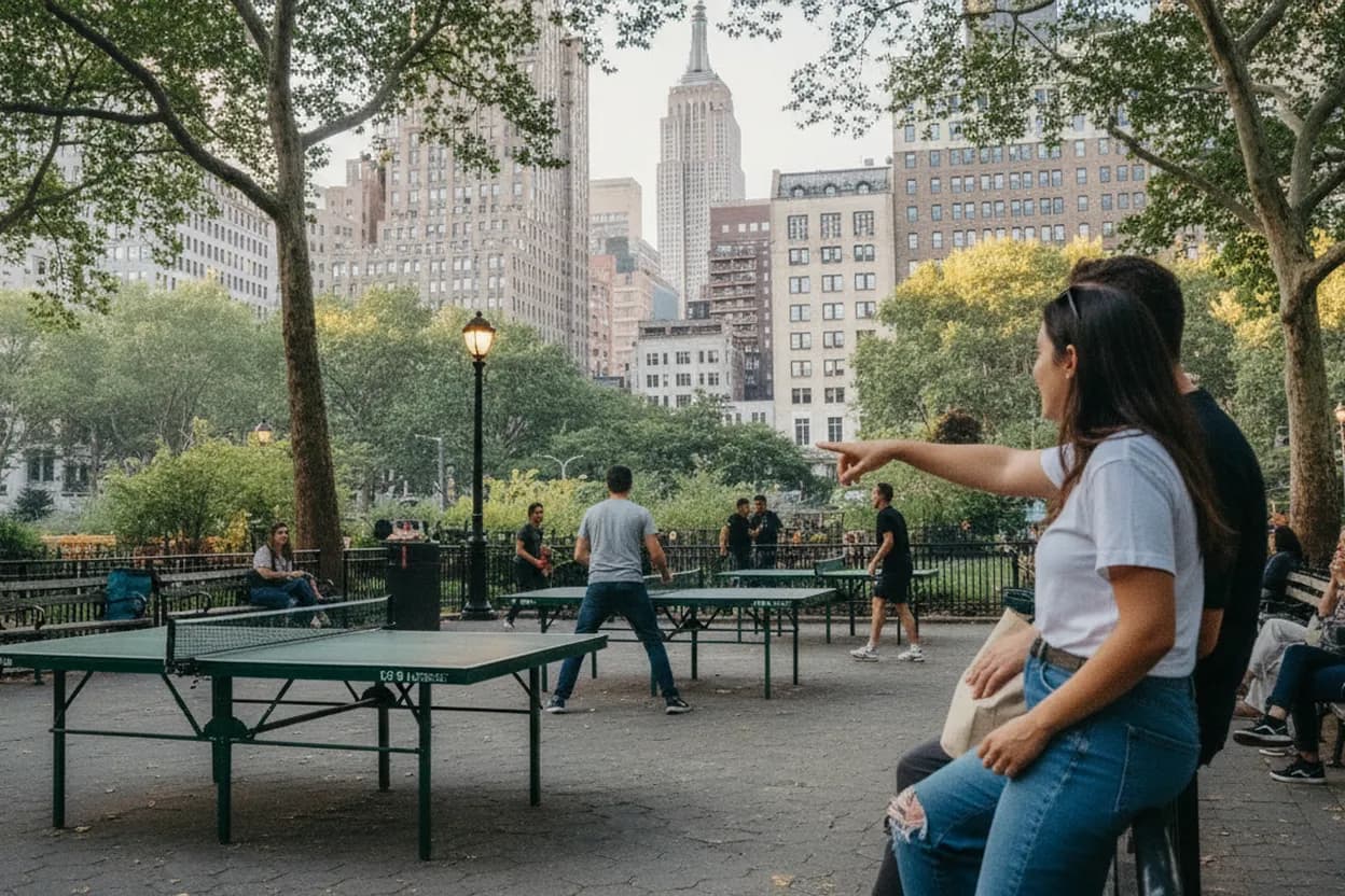 NYC experience scene for Midtown Outdoor Ping Pong Bracket: Joining Bryant Park's Tournament