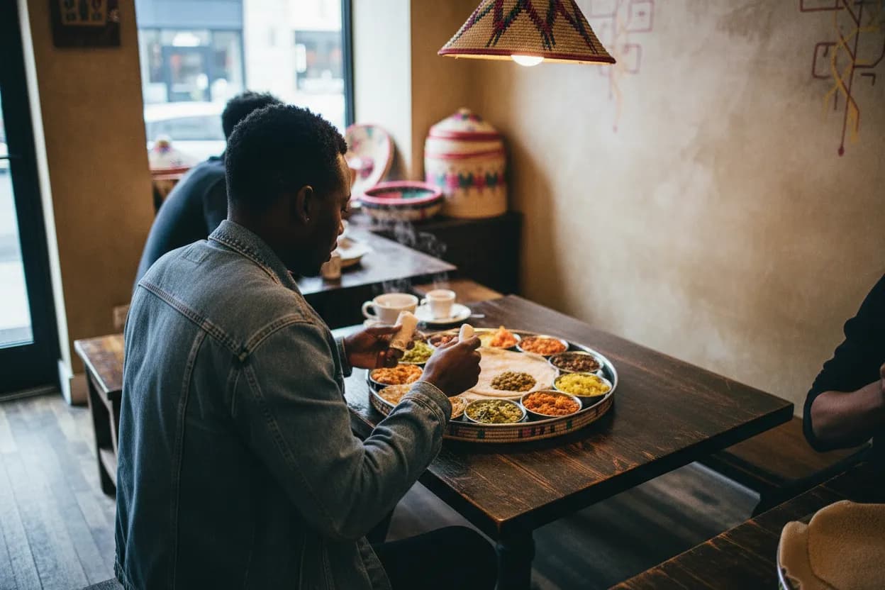 NYC experience scene for Bunna Cafe: A Beginner’s Guide to Ethiopian Vegan Dining in Bushwick