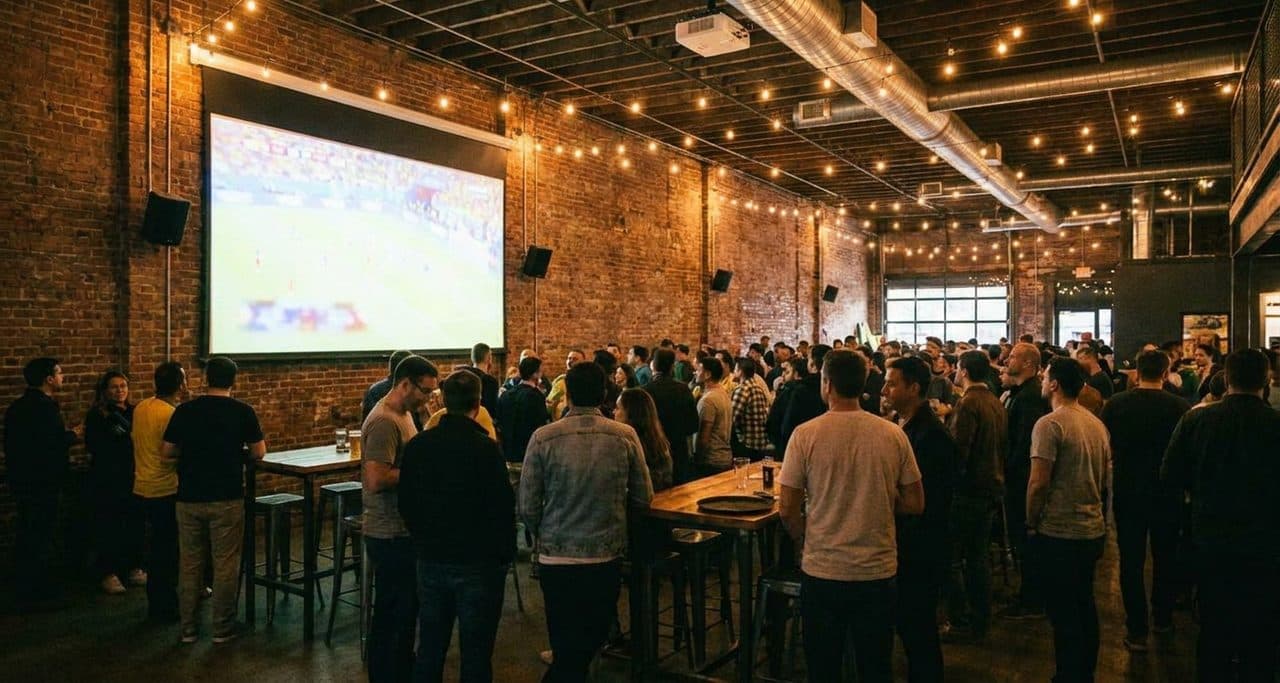 A Bushwick Bar at the FIFA World Cup 2026 Knockout Round, Projector On and Standing Room Only - cover