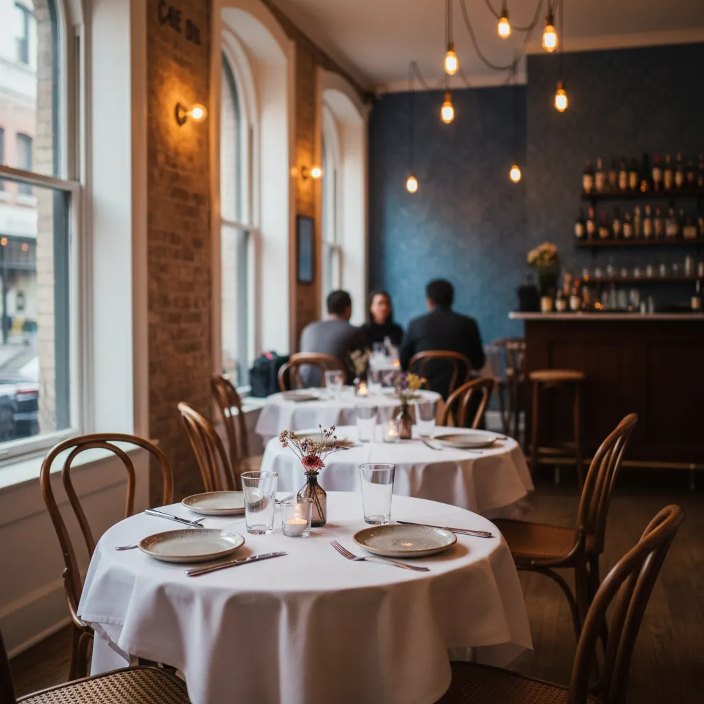 Editorial-style detail scene for Cafe Rue Dix in New York.