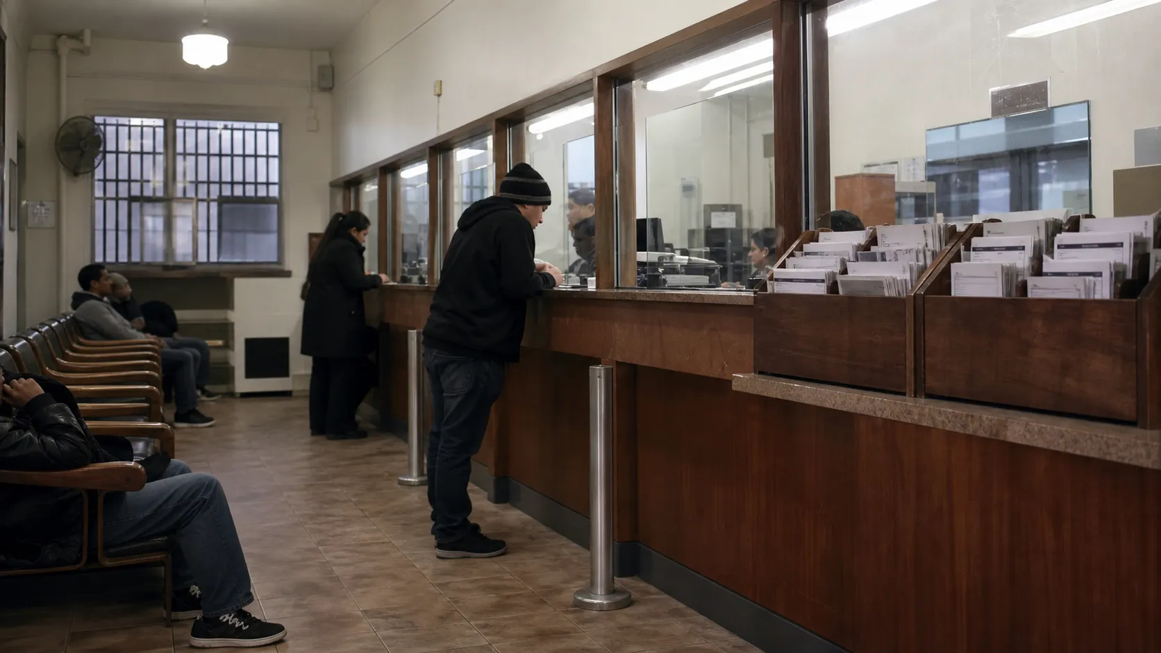 Interior counter area of a public health office or clinic waiting room.