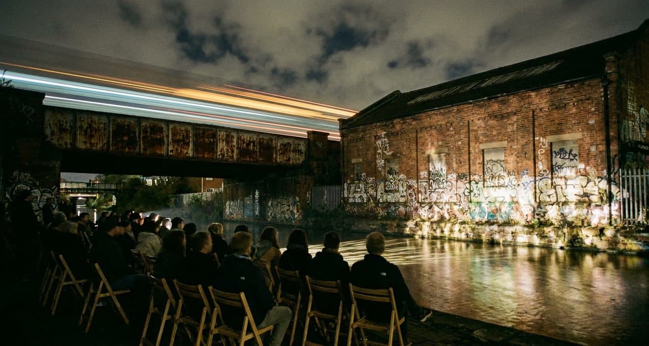 Cape Fear 2026 Noir Nights Project Free on a Canal Warehouse Wall - scene