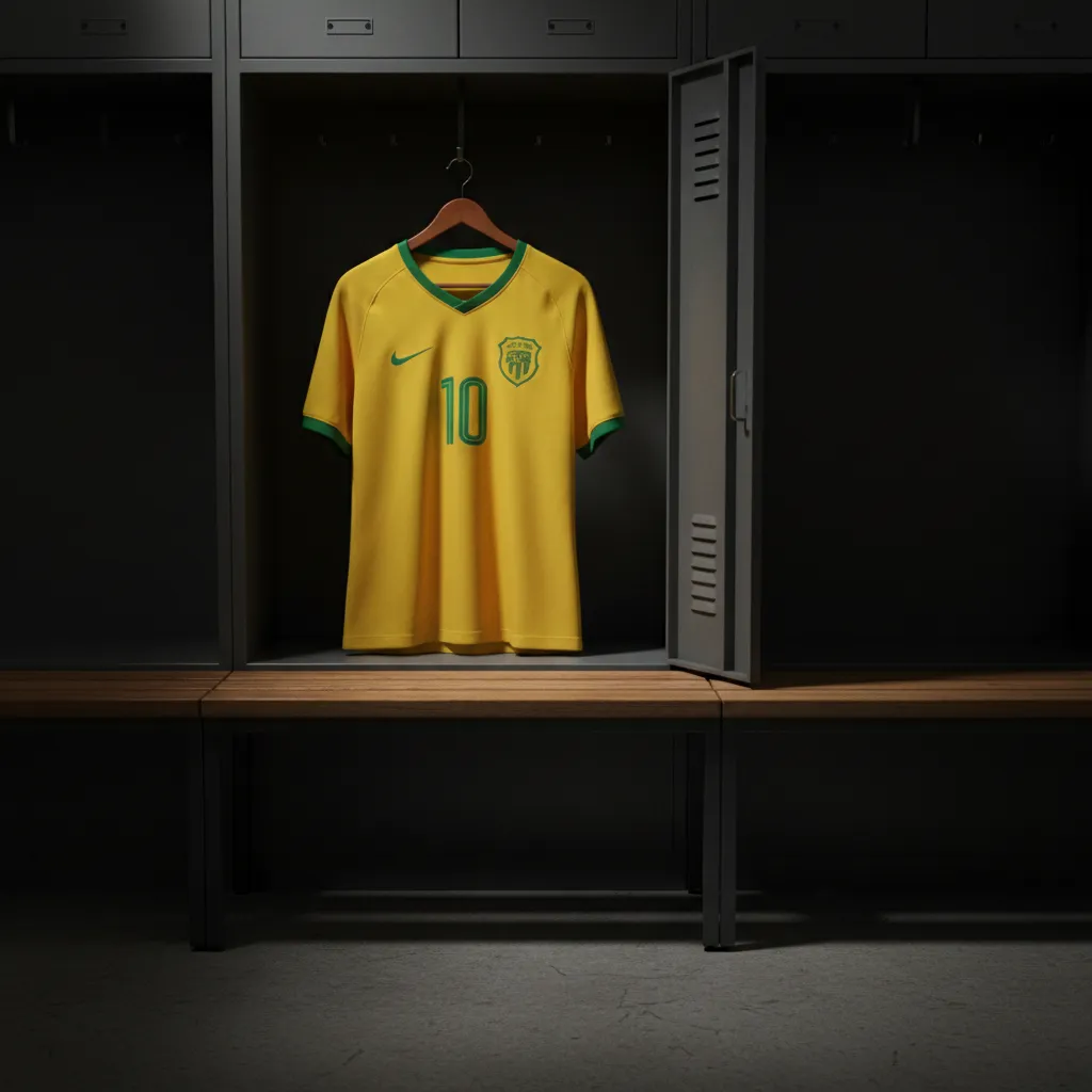 A tactical board shows Brazil's 4-2-3-1 formation with yellow jersey magnets