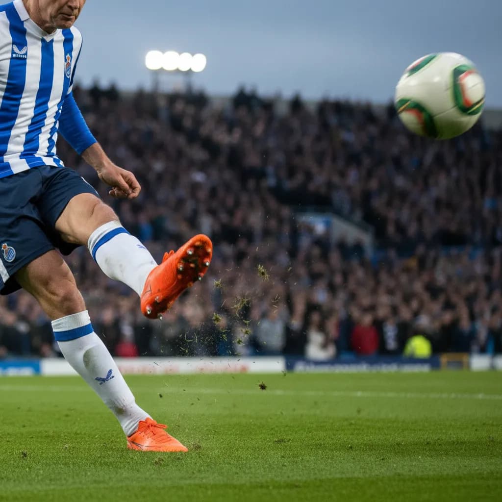 A midfielder delivers a precise long diagonal pass during a World Cup match